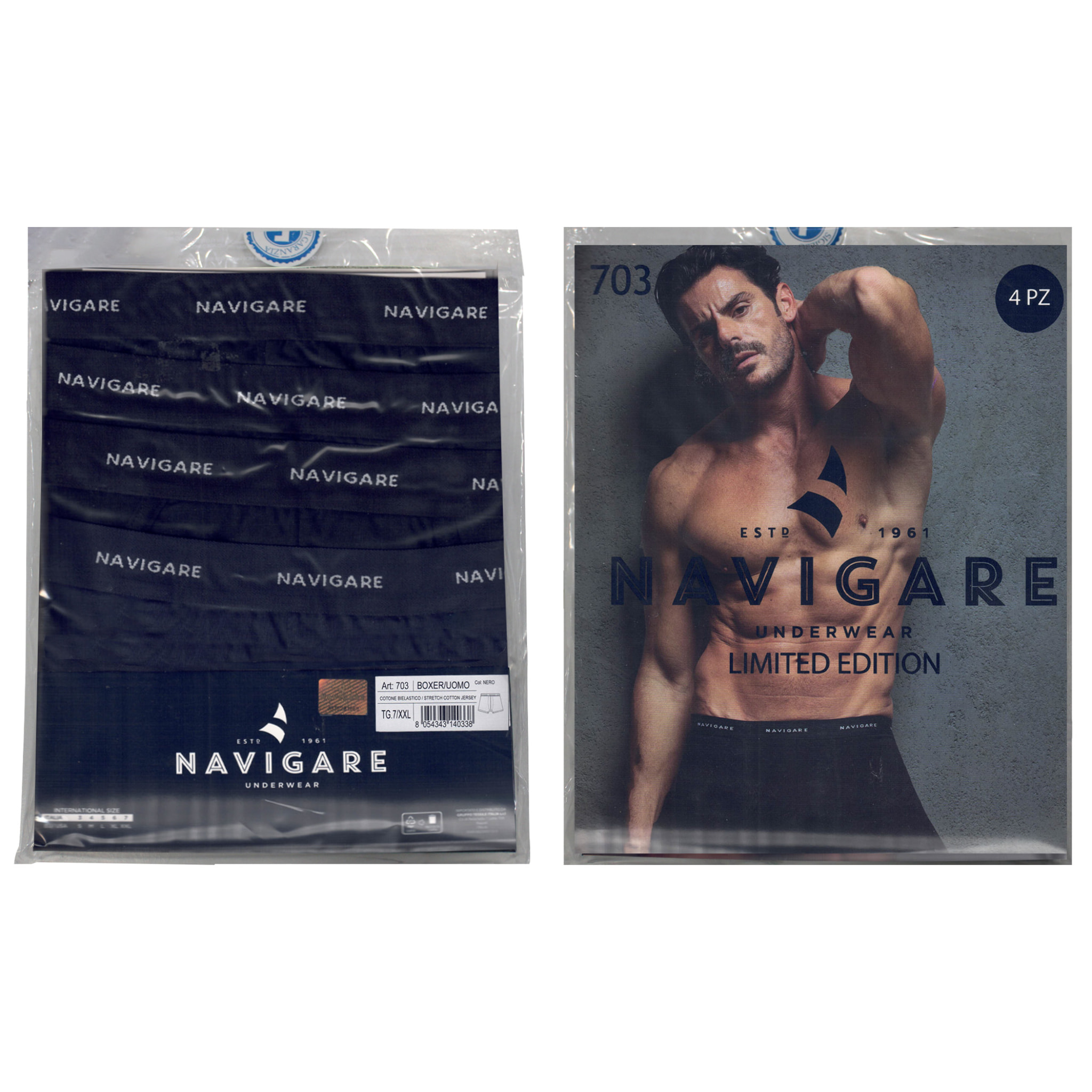 Boxer Uomo Navigare, Art.703 Assortito (2Neri + 1Navy + 1Grigio)