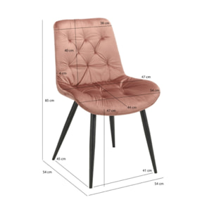 Chaise design en velours capitonné pieds métal noir - ANNA