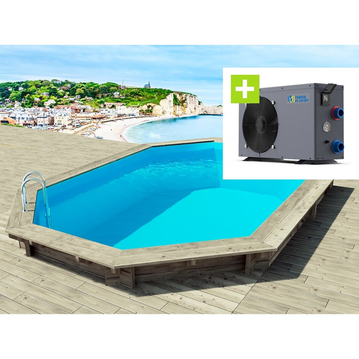 Piscine bois " Brazilia 130 "  5.86 x 3.86 x 1.31 m + Pompe à chaleur - Puissance 6.1 kW