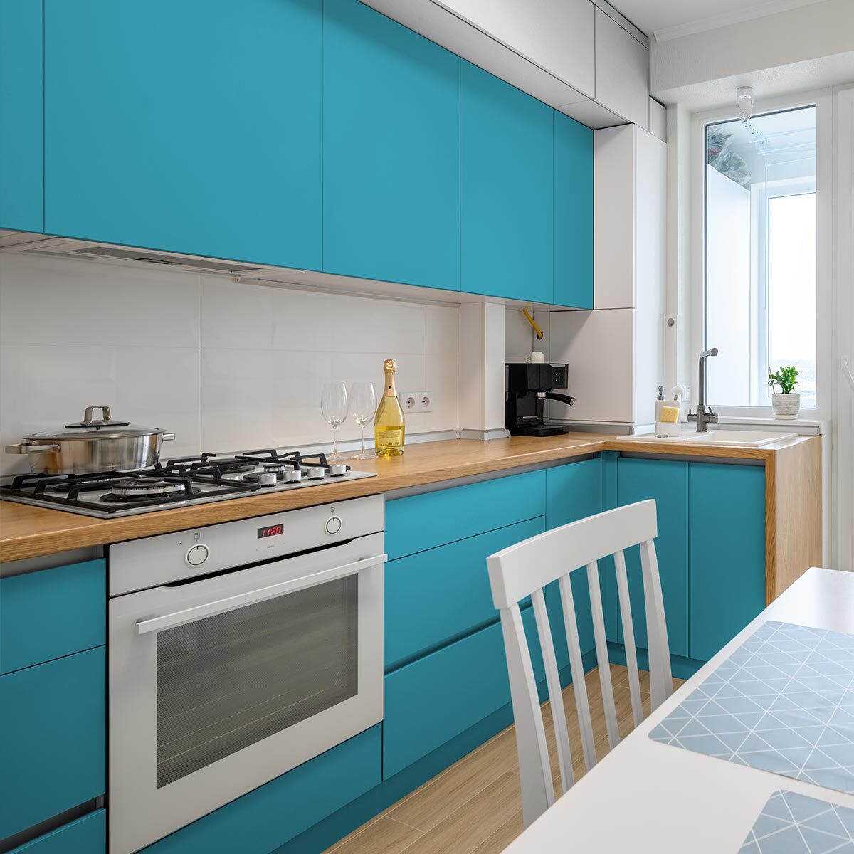 Rouleau adhésif décoratif Vinyle au Mètre - Bleu ciel - Sticker Lavable Imperméable Mur Cuisine Meubles