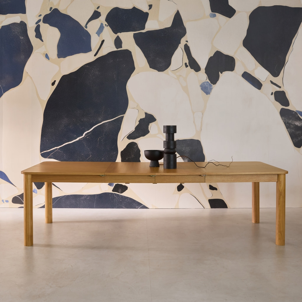 Table à manger rectangulaire extensible bois d'hévéa et placage chêne naturel 6 à 10 places - 170-270cm - Solene