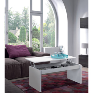 Tavolino da salotto Adrina, Tavolino da caffè con piano elevabile, Tavolo basso da soggiorno, 102x50h43/54 cm, Bianco lucido