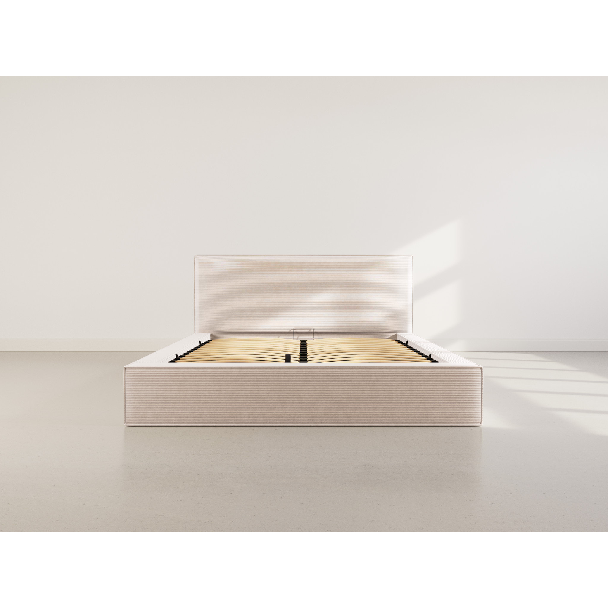 Topaze - lit coffre - 160x200 cm - sommier inclus - velours côtelé - Beige