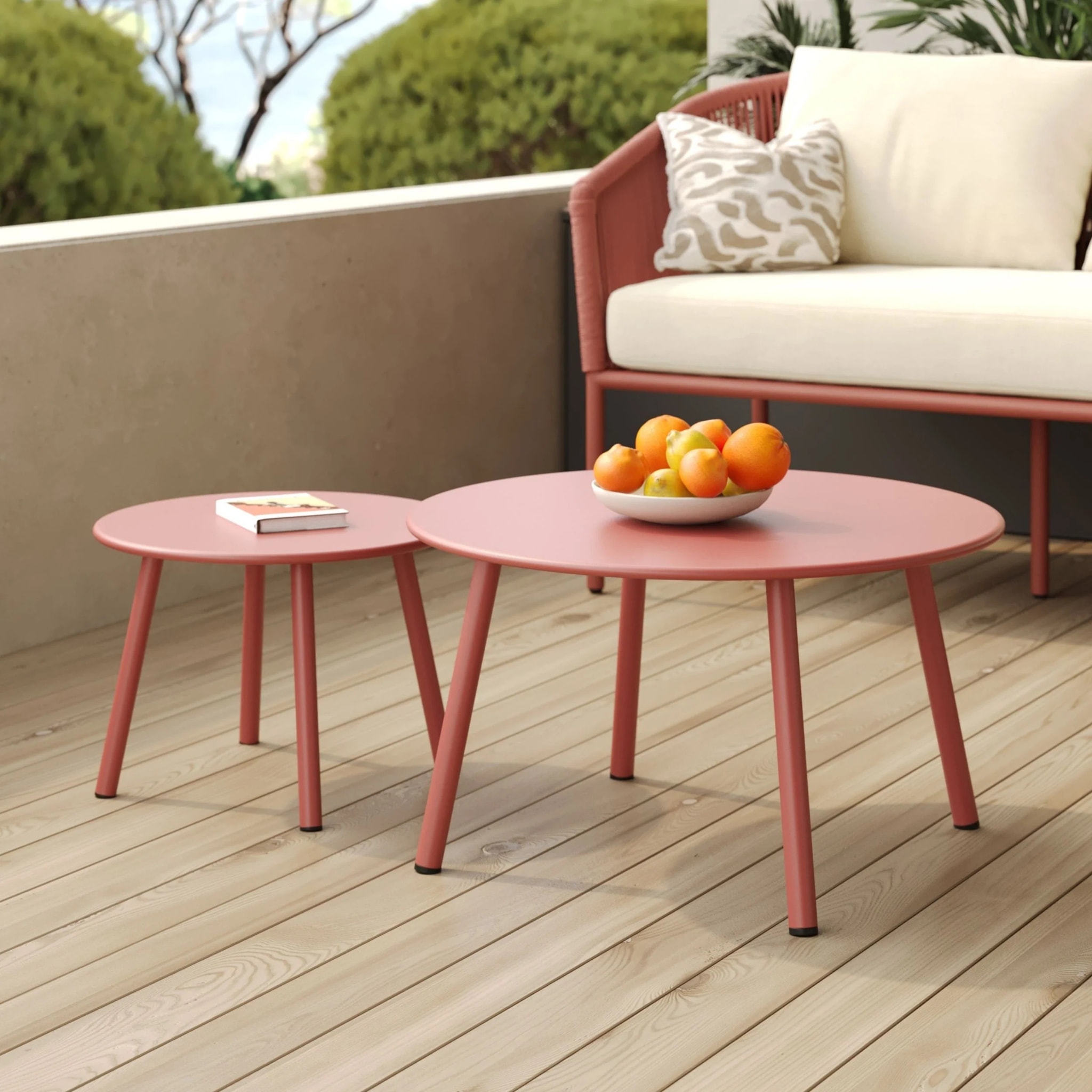 Tables d'appoint de jardin en métal terracotta (lot de 2) - Féria