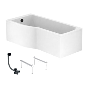 Baignoire bain douche 150 x 80 cm gauche Connect Air + tablier + pieds + vidage Noir mat