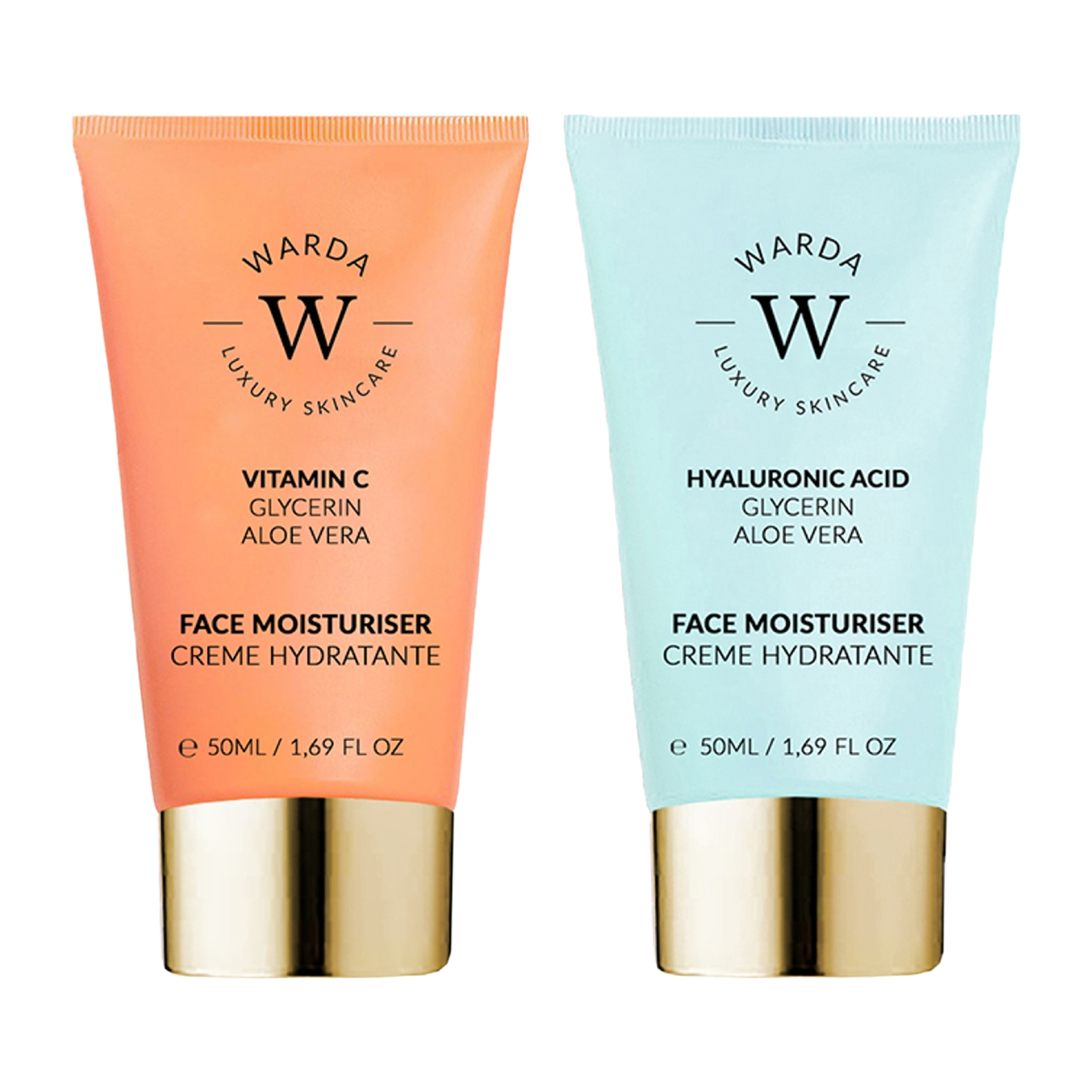 HIDRATANTE CON VITAMINA C PARA MEJORAR LA luminosidad de la piel 50 ml + HIDRATANTE CON ÁCIDO HIALURÓNICO PARA MEJORAR LA HIDRATACIÓN DE LA PIEL 50 ml