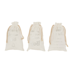 J-Line Sac Noel Francais Velours Blanc Small Assortiment De 3