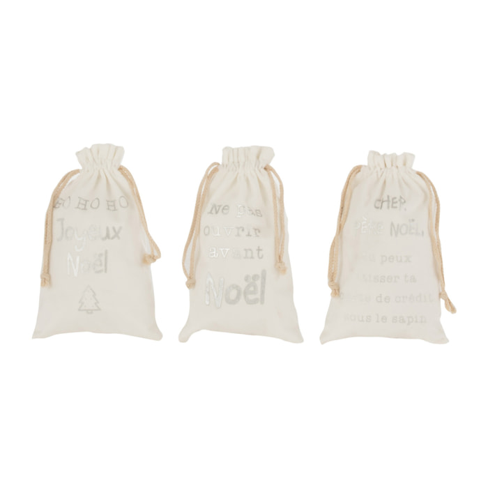 J-Line Sac Noel Francais Velours Blanc Small Assortiment De 3