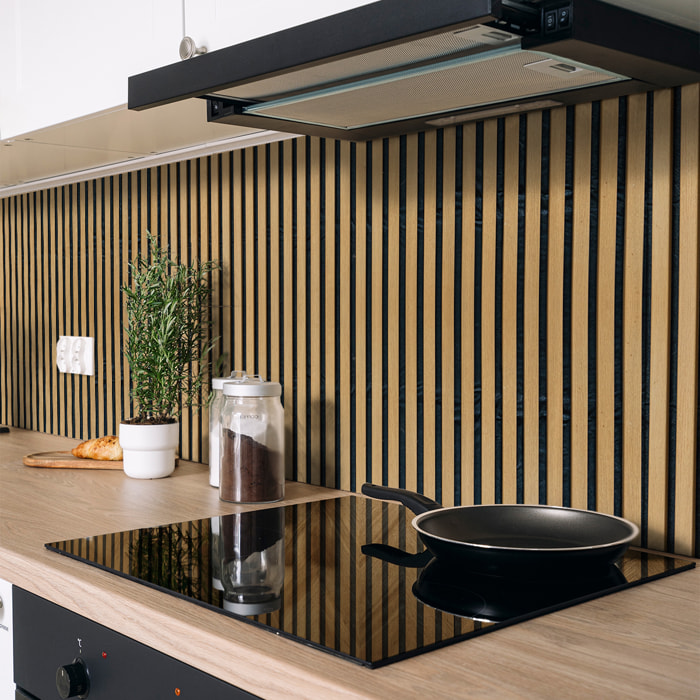 Sticker crédence adhésive - PANNEAU DE BOIS ET NOIR - 60x200cm