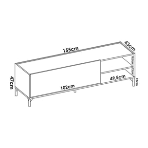 Mobile porta TV Asinara, Credenza bassa da soggiorno, Madia da salotto per televisione, 155x43h47 cm, Rovere Nodi