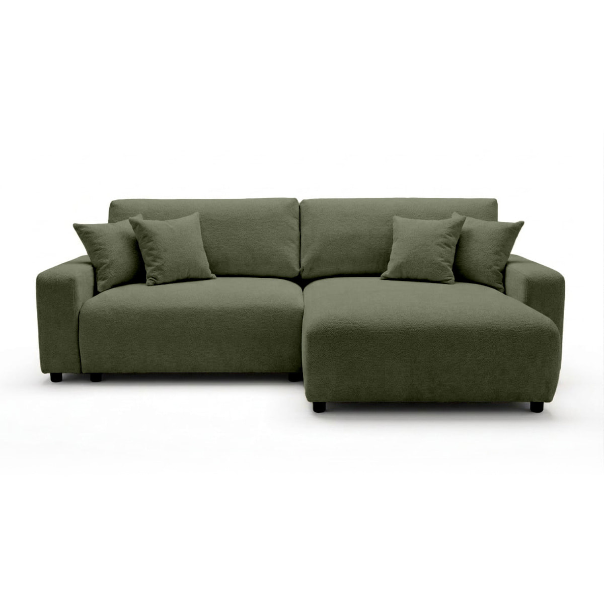 Mini Pivoine - Canapé d'angle réversible 4 places convertible avec coffre en velours texturé - Vert Kaki