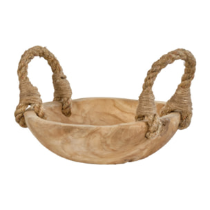 Corbeille 27 cm en bois massif de teck avec 2 anses en corde - AGADIR