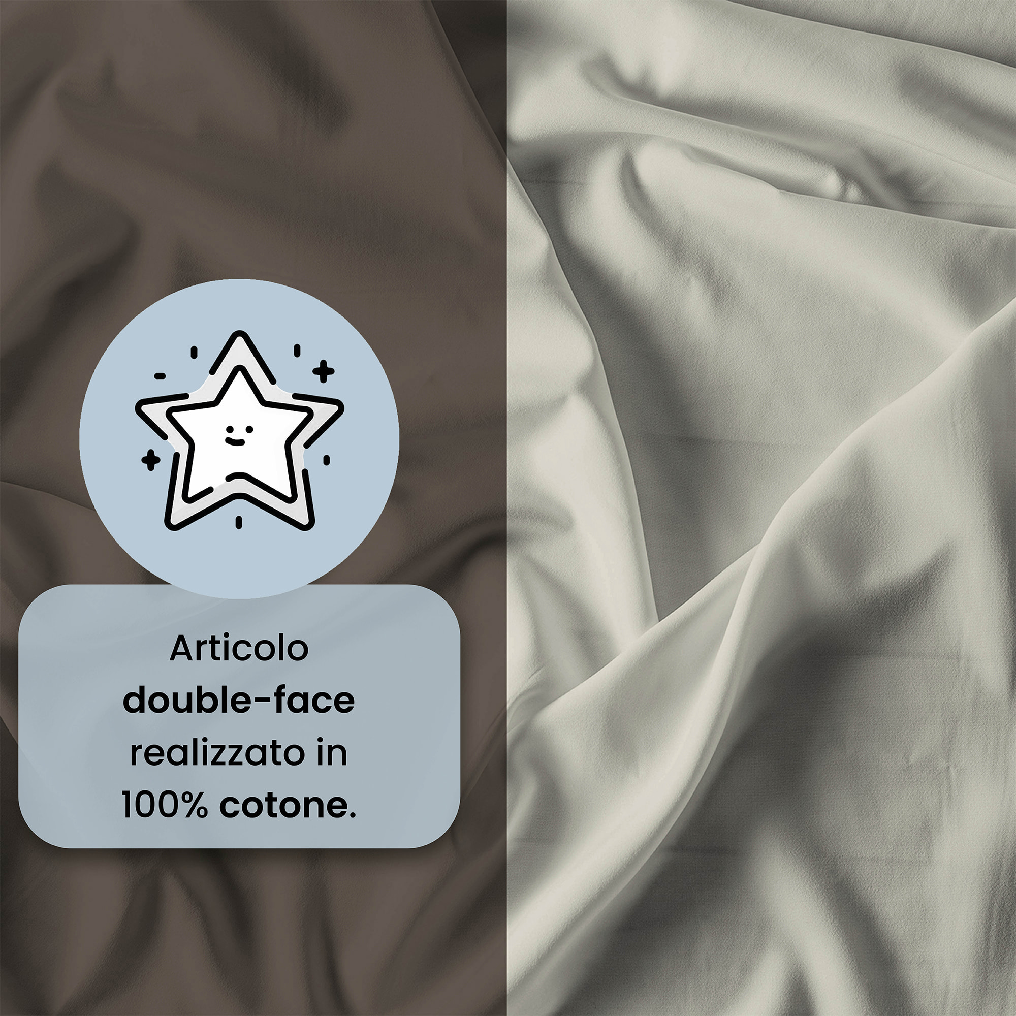 PARURE COPRIPIUMINO NATURAL COLOR, 100% Cotone, Made in Italy - MARRONE/PANNA