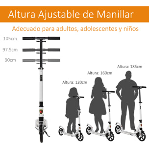 Patinete Plegable Aluminio PP PU 94x38x90-105cm Blanco