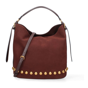 Borsa a spalla da donna Made in Italy - Modello Seraphina Plus - Pelle scamosciata - 31.0 x 31.0 x 15.0 cm