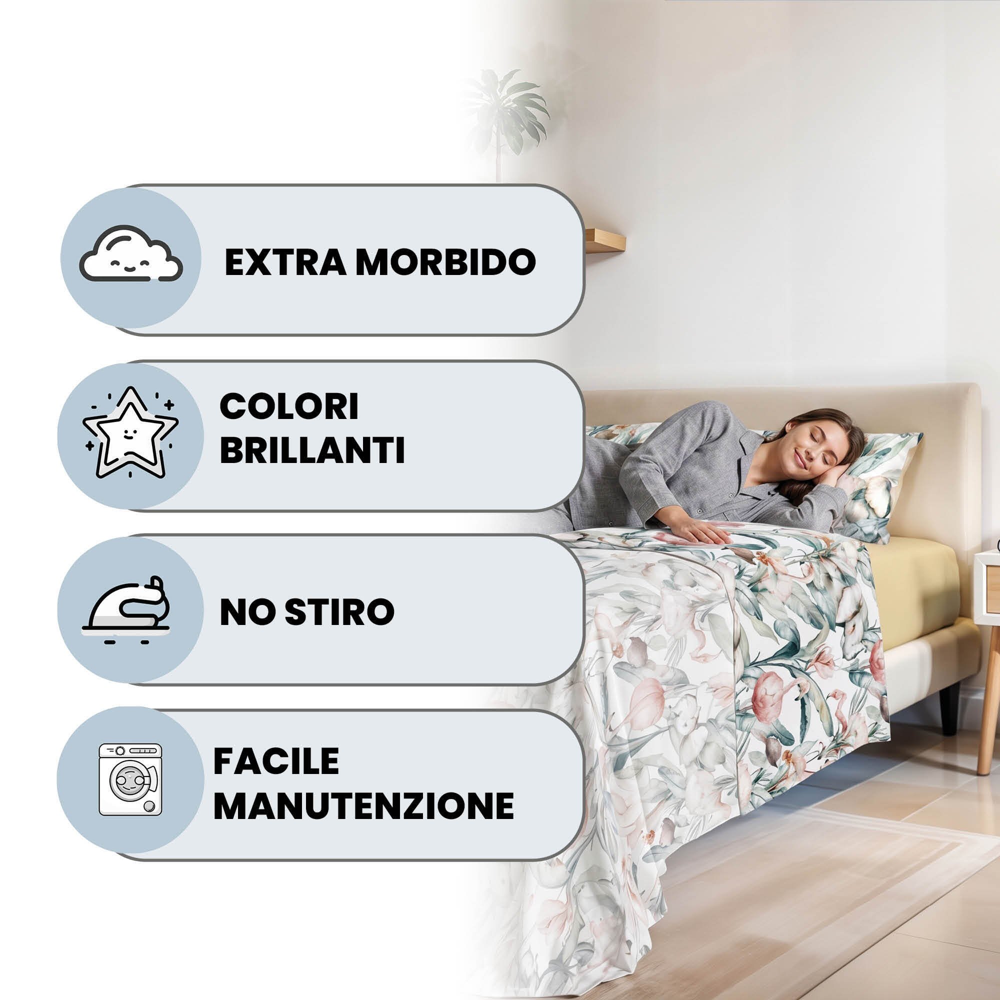 COMPLETO LETTO FASHION, 100% Microfibra, No Stiro - DENNY