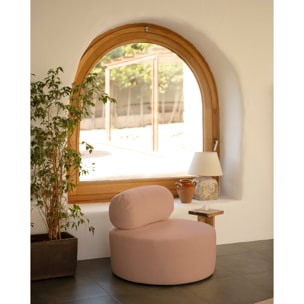 Fauteuil en bouclé rond couleur rose de 91x71cm Hauteur: 71 Longueur: 91 Largeur: 91
