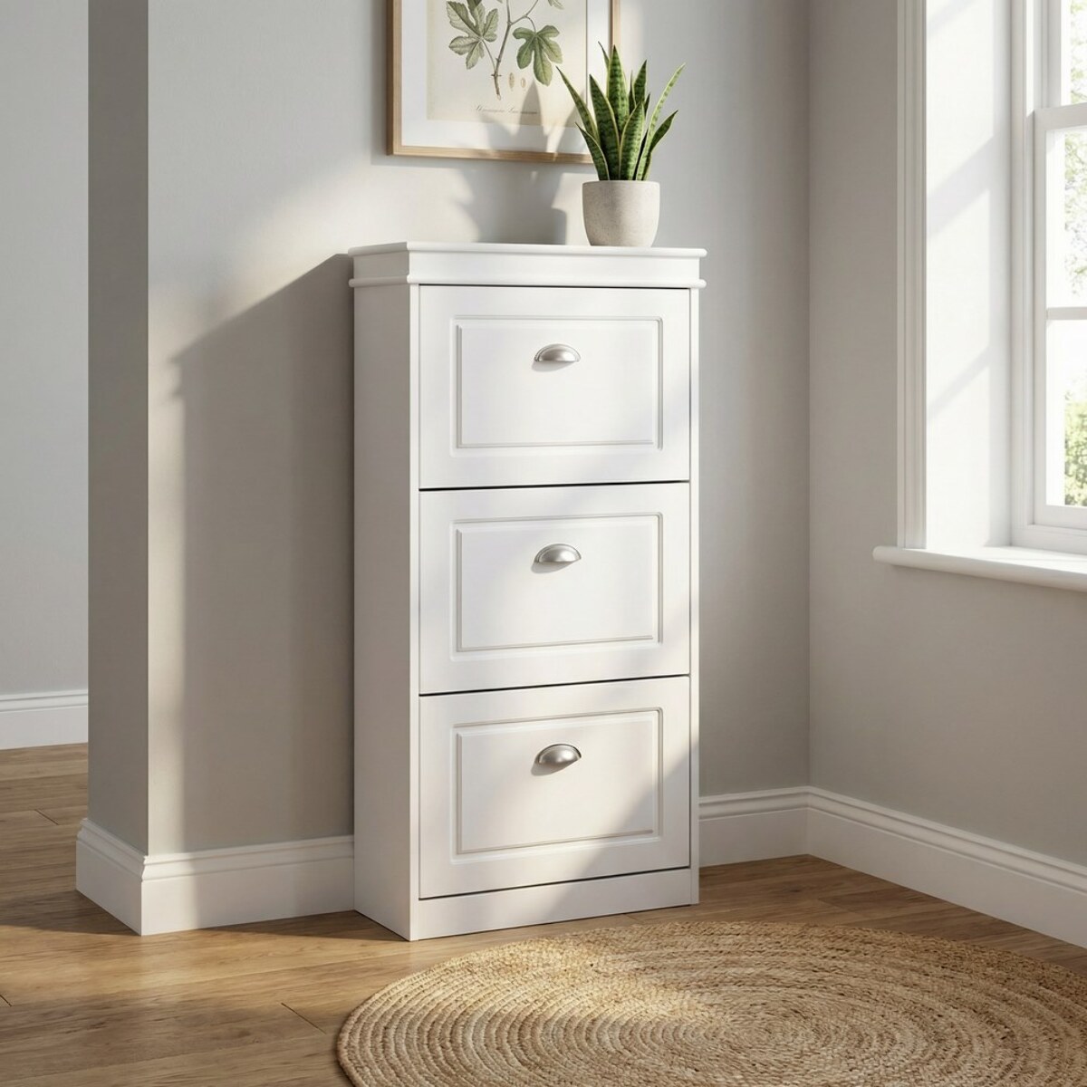 Scarpiera bianca salvaspazio 3 ribalte verticali 53x24x117 cm design bugnato- Vittoria