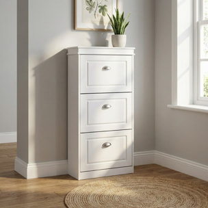 Scarpiera bianca salvaspazio 3 ribalte verticali 53x24x117 cm design bugnato- Vittoria