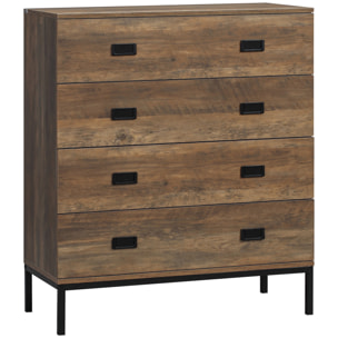Commode 4 tiroirs style exotique effet bois de manguier piètement poignées métal noir dim. 80 x 39 x 95 cm