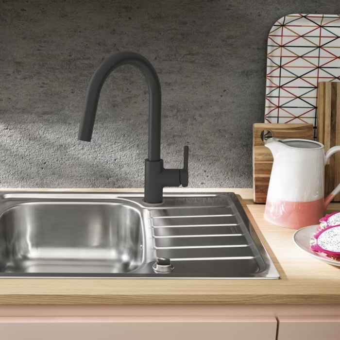 Lina - Mitigeur de cuisine 215x360mm, Douchette extractible, Rotation du bec  150°, noir Onyx (115.0626.055)