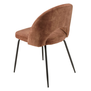 TOM - Lot de 2 chaises velours acajou dossier ouvert pieds acier noir