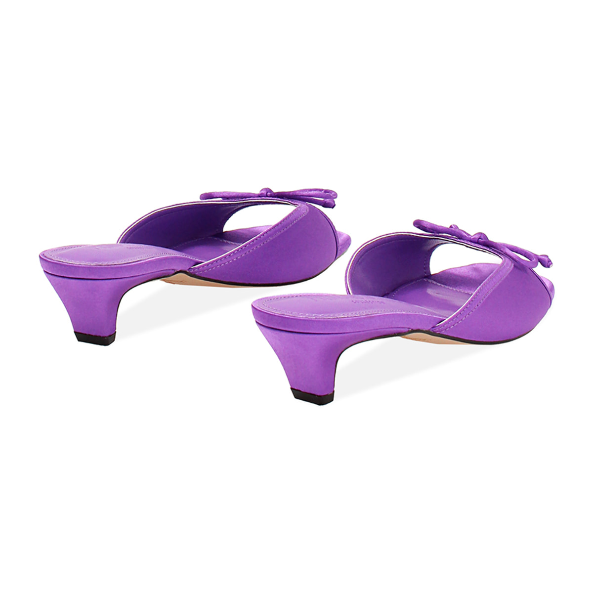 Mules open toe donna viola in raso, tacco 4 cm