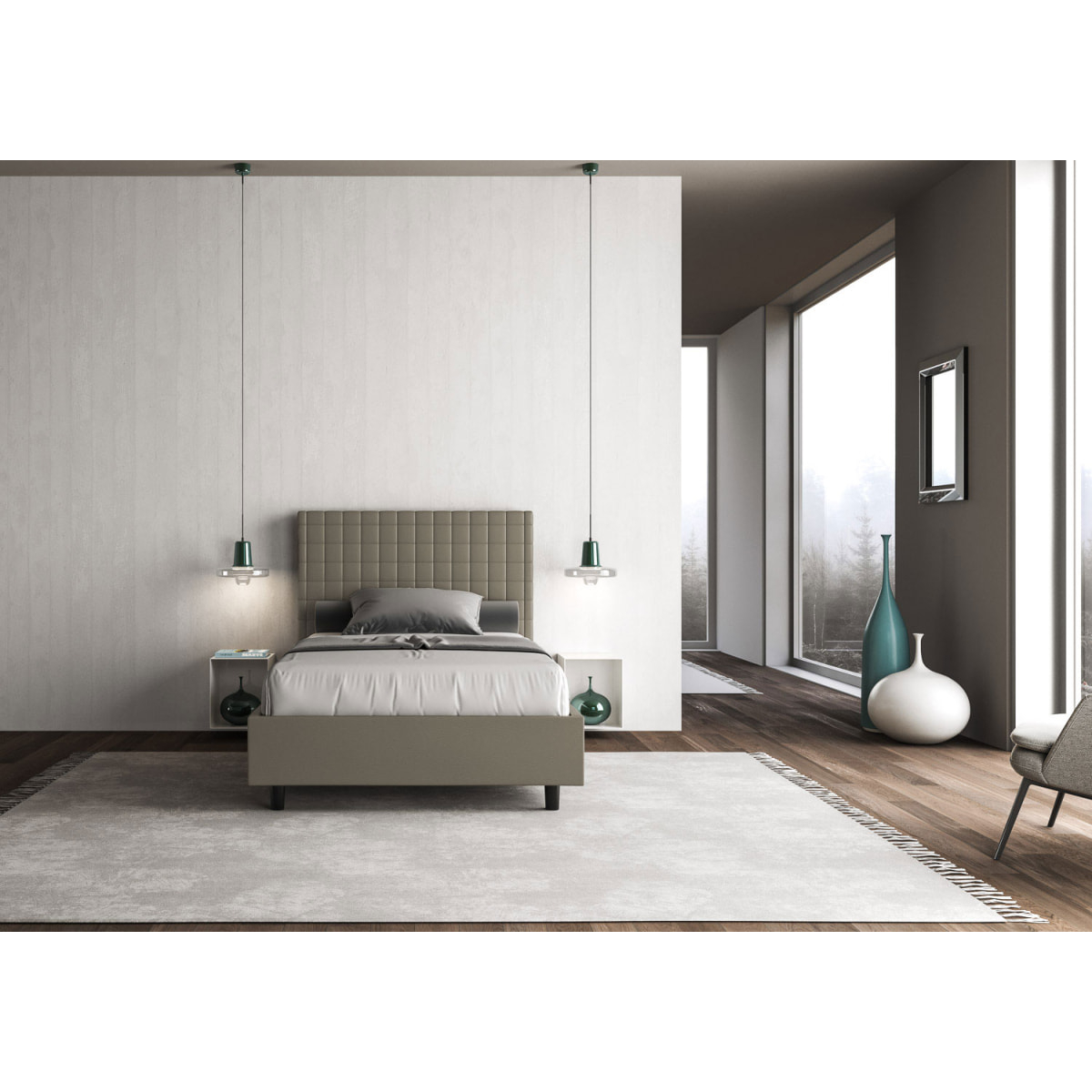 Letto una piazza e mezza contenitore imbottito 120x210 similpelle cappuccino Sunny