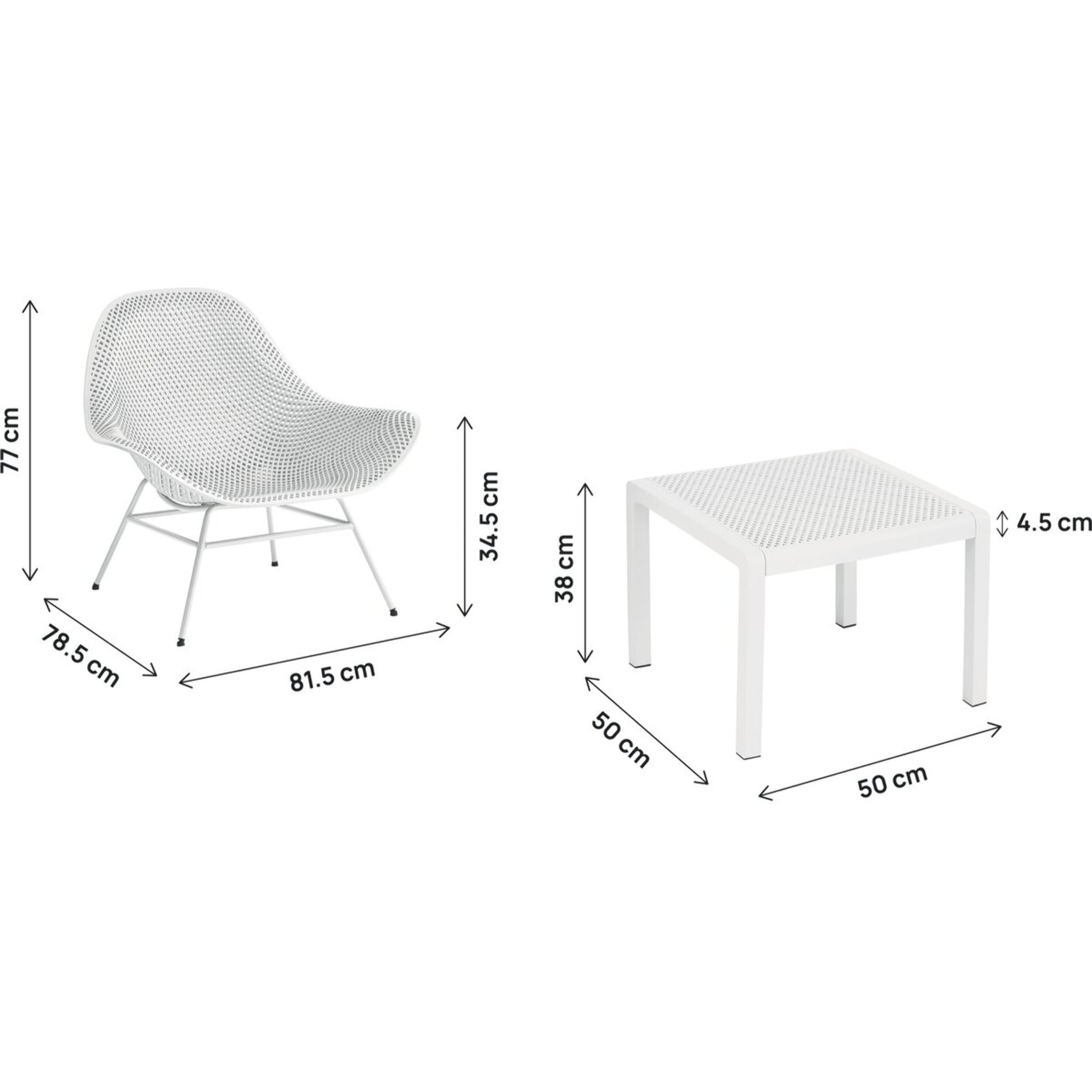Lot de 2 fauteuils de jardin avec table basse "Soléna" - Blanc