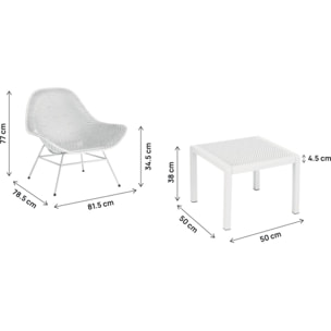 Lot de 2 fauteuils de jardin avec table basse "Soléna" - Blanc