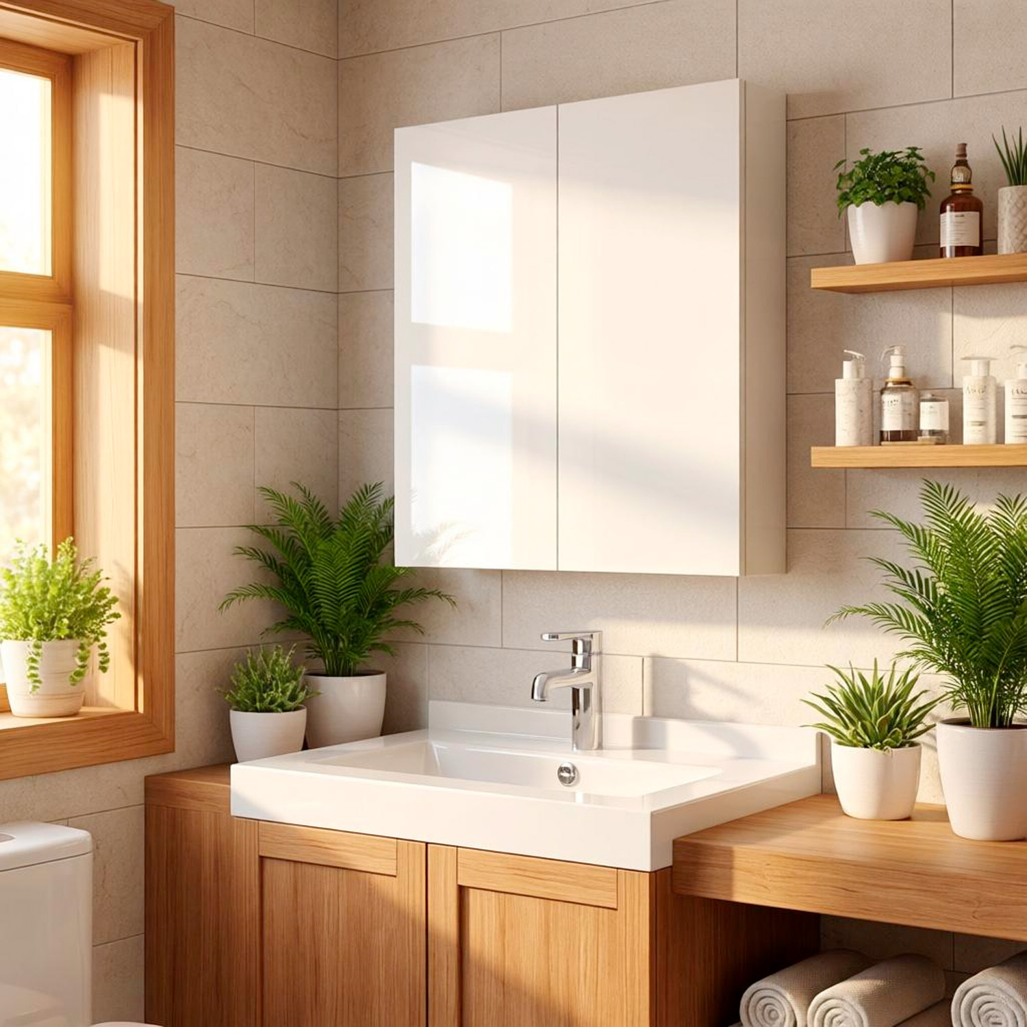 Mobile Pensile Da Bagno Sospeso Con 2 Ante Battenti E Ripiani Interni Armadietto In Melaminico Salvaspazio Per Bagno 60 x 60 x 16 Cm Bianco Lucido