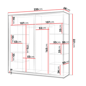 Kimi - armoire - 2 portes coulissantes - led et miroir inclus - 220x221 cm - Beige
