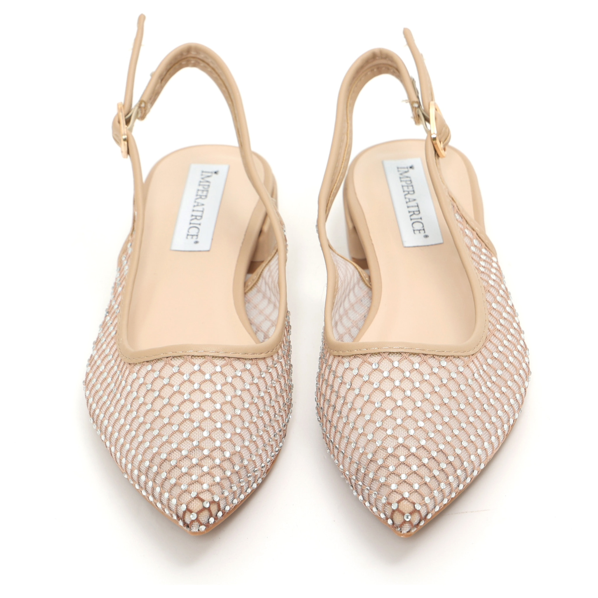 Ballerine slingback con tomaia semitrasparente ricoperta di strass