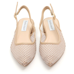 Ballerine slingback con tomaia semitrasparente ricoperta di strass