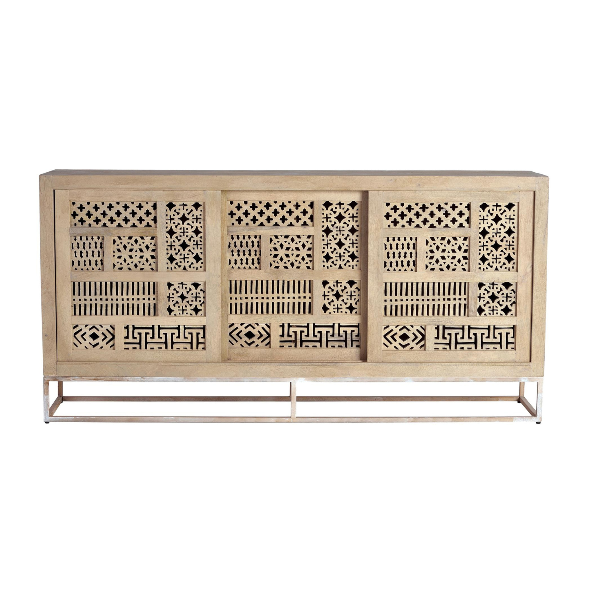 Aparador de Madera de Mango Estilo Boho Tallado