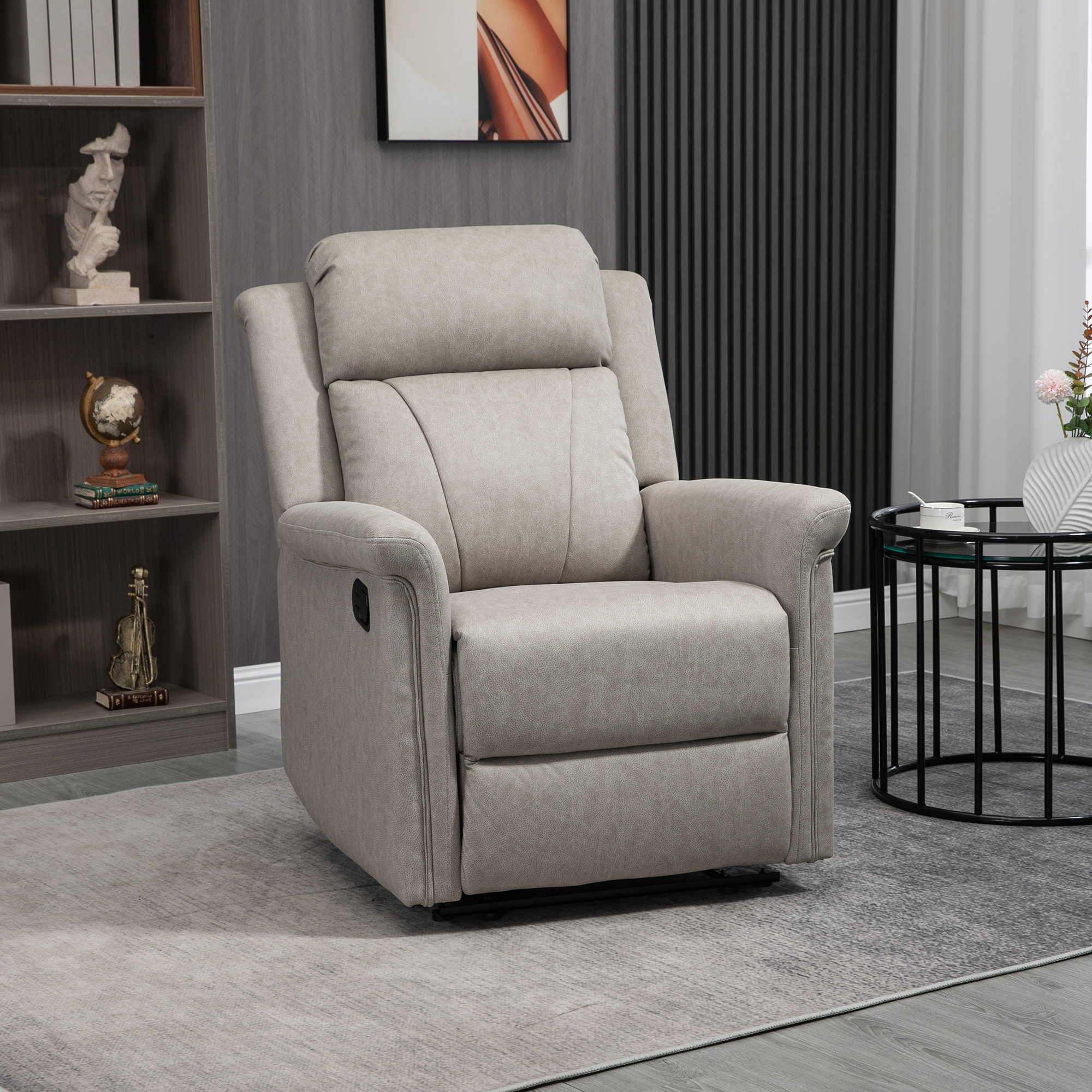 Sillón Relax Reclinable Manual, Sillón Relax de Tela con Reposabrazos, Reposapiés, Respaldo Alto, Acolchado Grueso, Butaca Reclinable hasta 135º para Salón, Dormitorio, Oficina, Gris