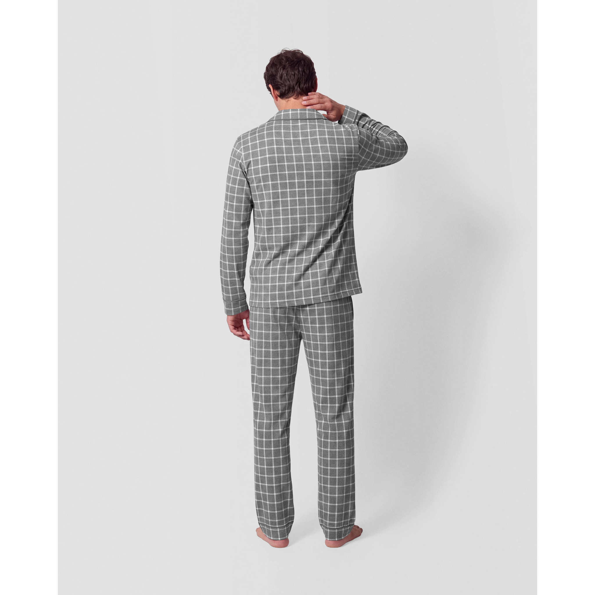 Pijama largo camisero algodón hombre cuadro roberto gris
