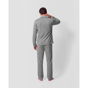 Pijama largo camisero algodón hombre cuadro roberto gris