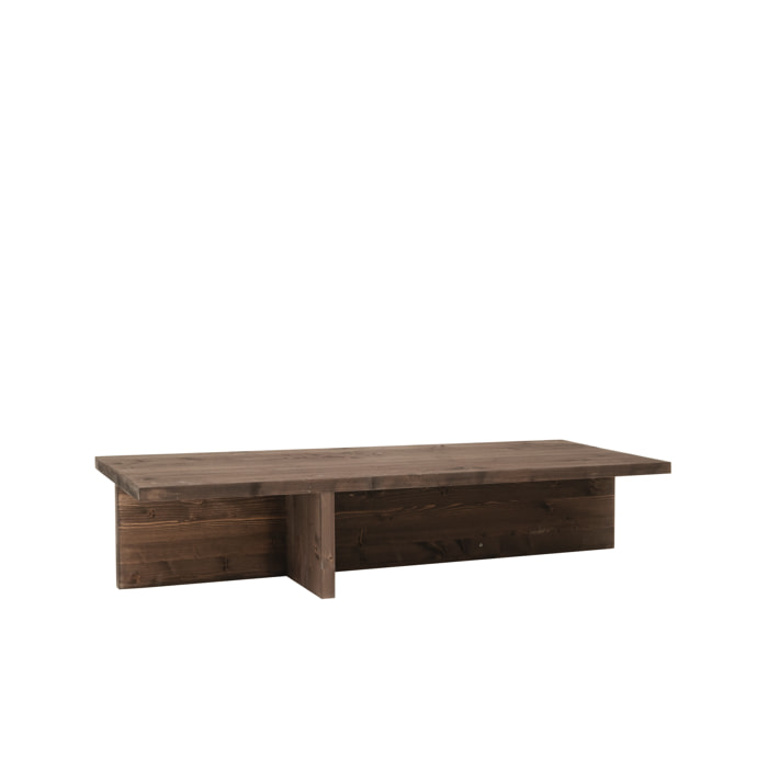 Mesa de centro de madera maciza en tono nogal de 123,5x27cm Alto: 27 Largo: 123.5 Ancho: 46.6