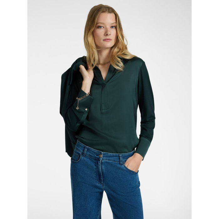 Elena Mirò - Camiseta polo de dos tejidos - Verde