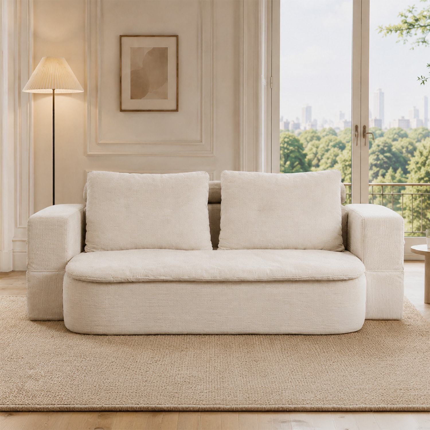 Canapé compressé convertible + couette en velours côtelé beige ROSTOCK
