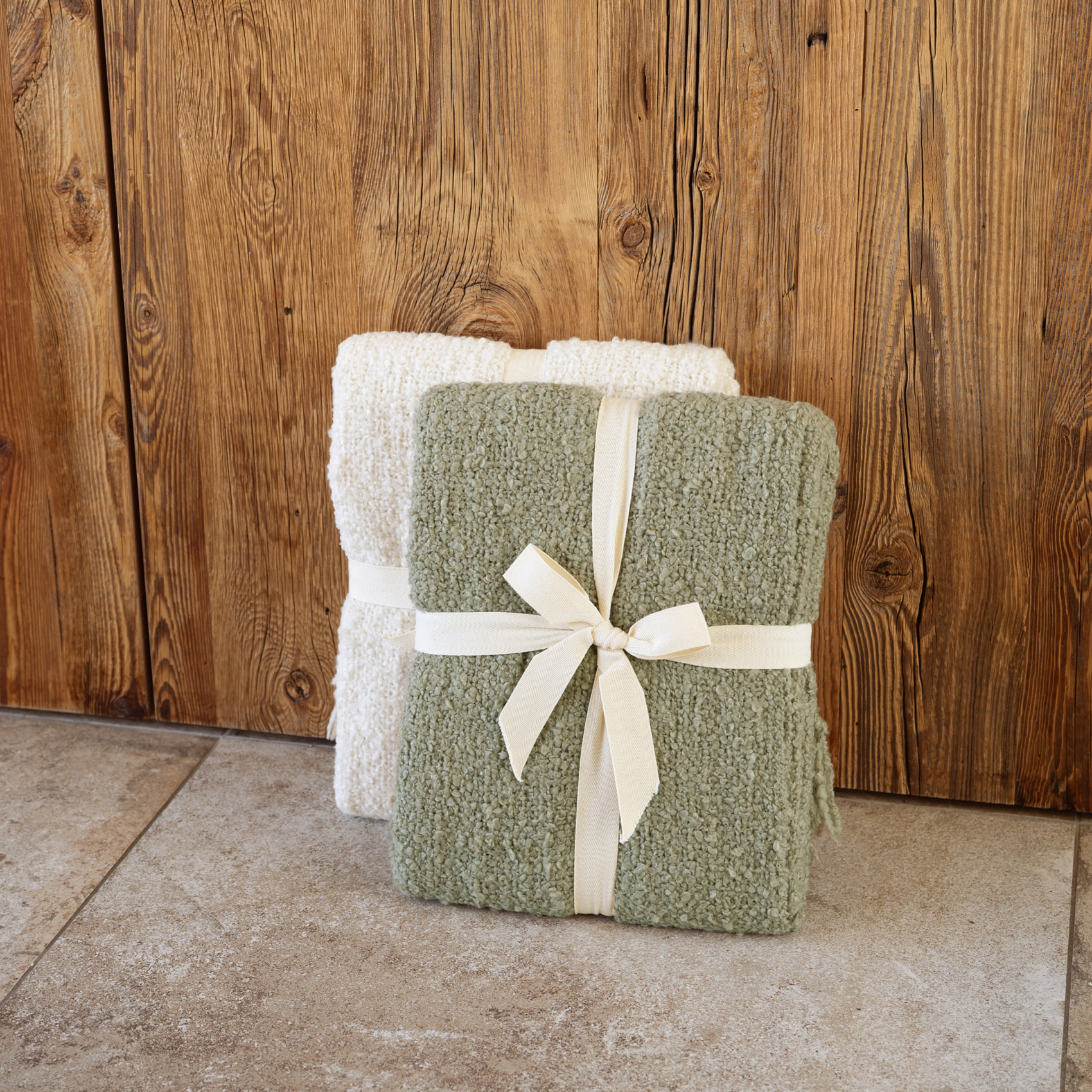 Plaid bouclette doux avec franges - Vert