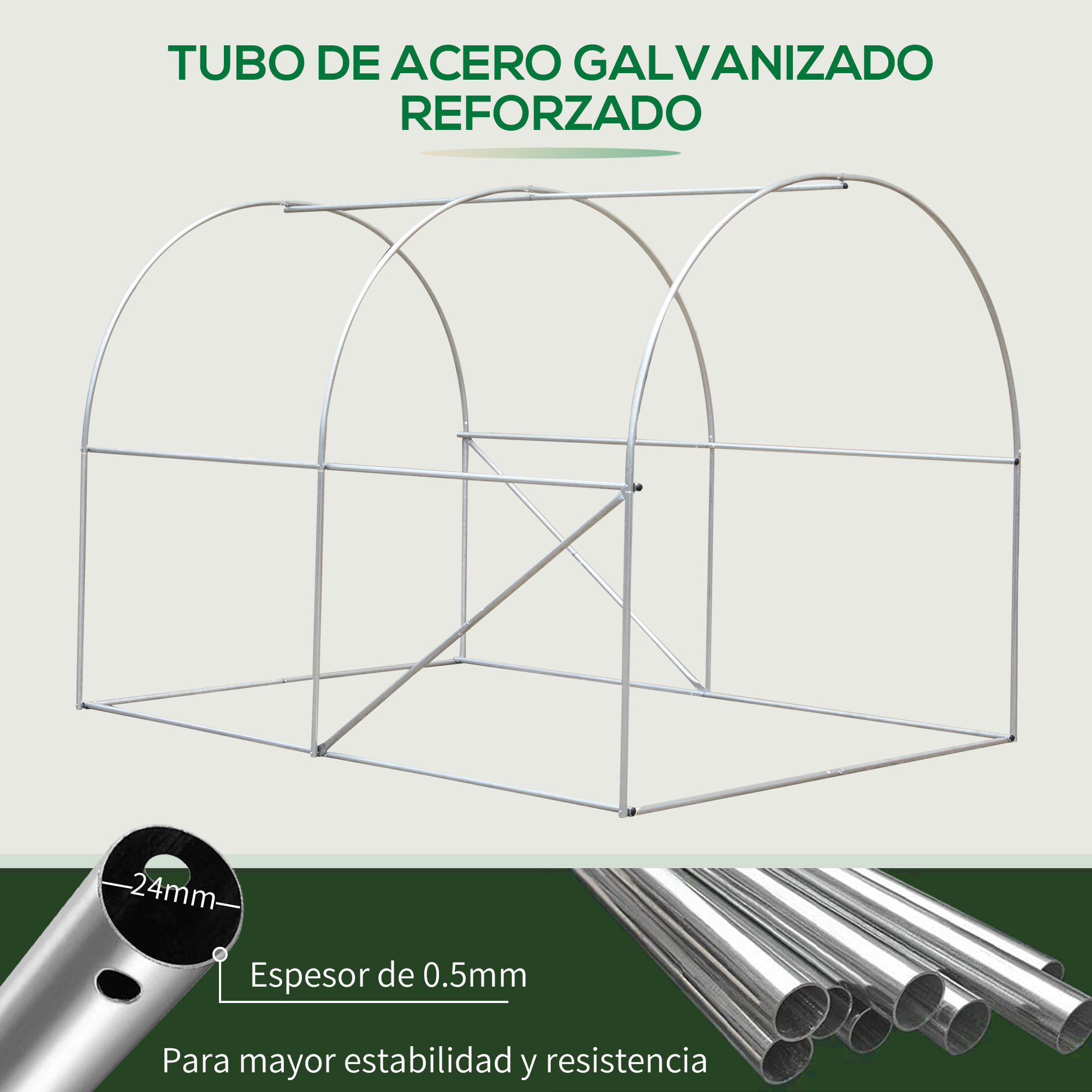 Invernadero Túnel de Jardín 3x2x1.9m Politunel Cultivo Planta Semilla 4 Ventanas