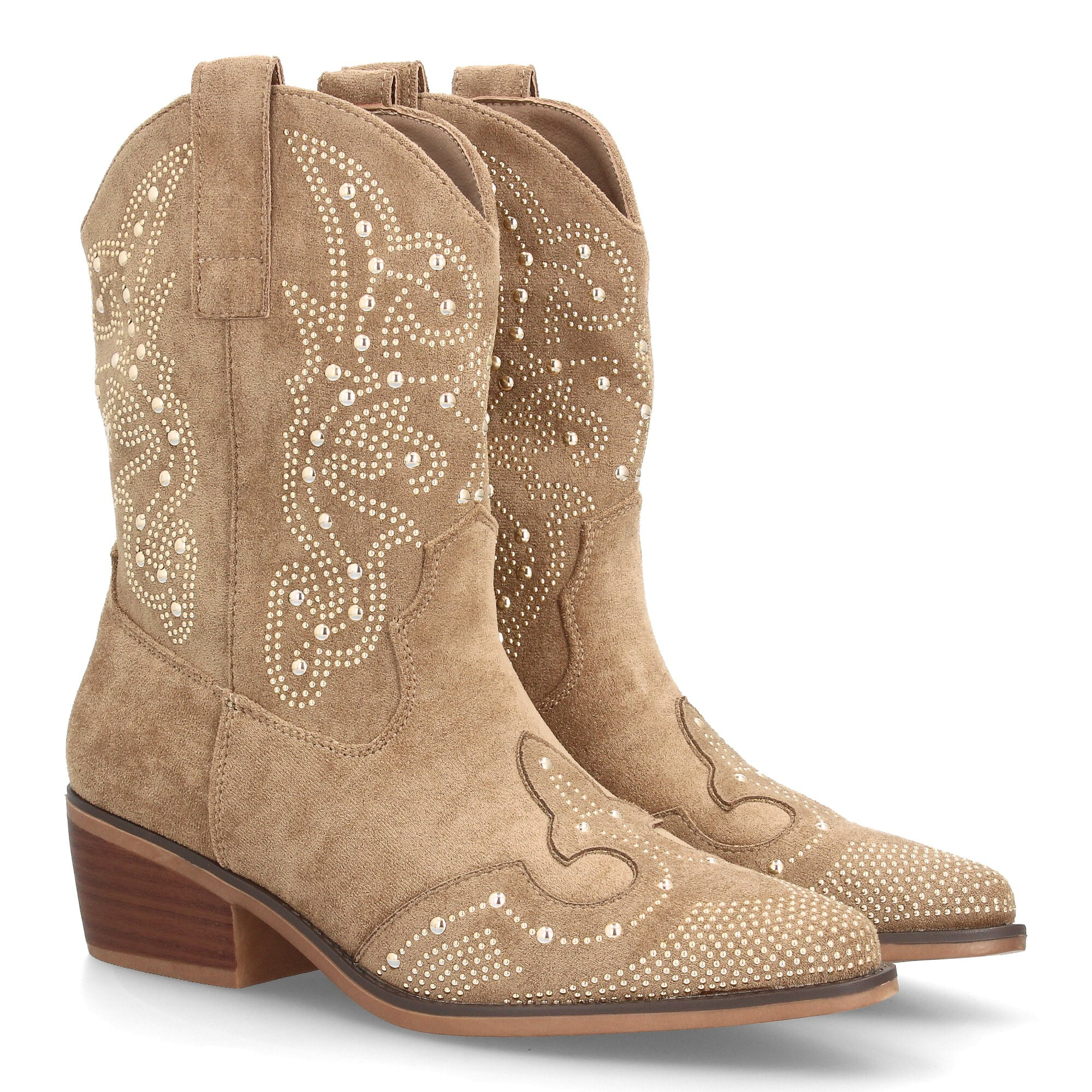 Botín cowboy mujer caña media con tachuelas decorativas y tacón bajo