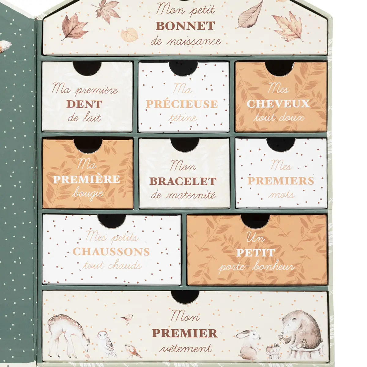 Coffret de naissance souvenirs forêt 10 tiroirs PPR
