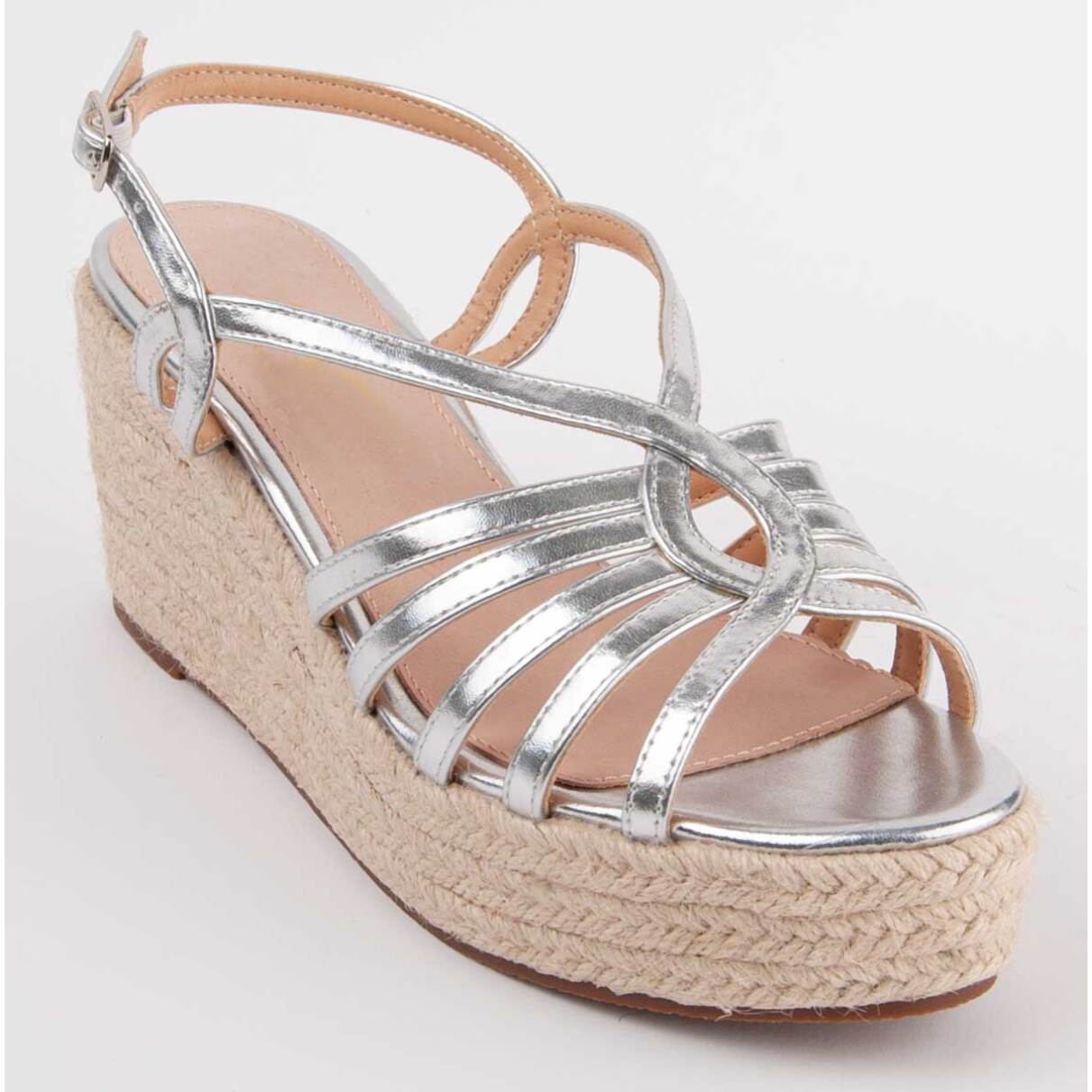 Sandalia De Cuña - Plateado - Altura: 8 Cm