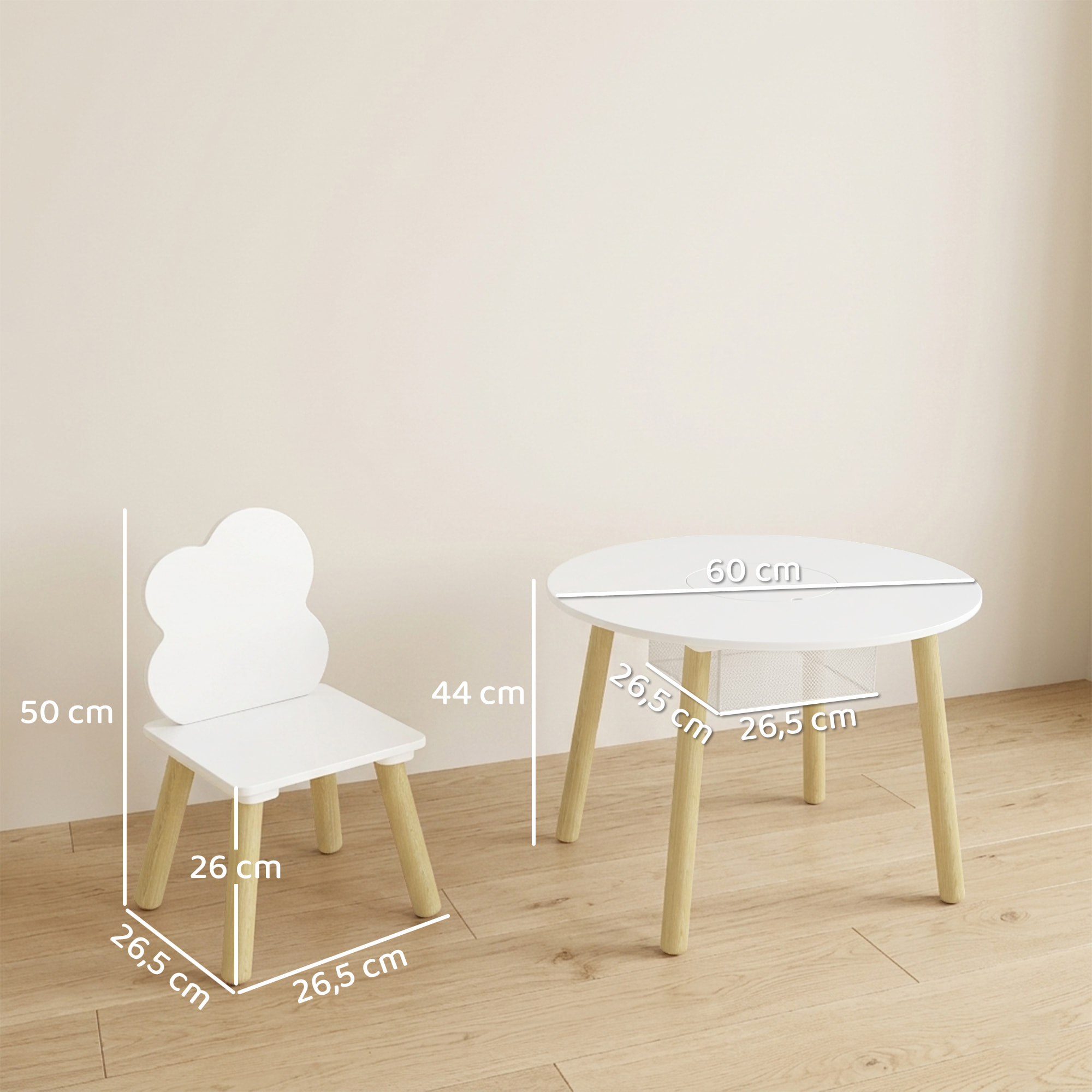 Ensemble table chaises enfant style nordique avec rangement