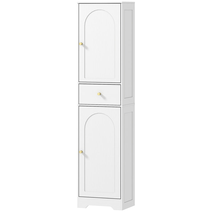 Colonne salle de bain design - 2 portes, 3 étagères, tiroir - dim. 40 x 29,5 x 170 cm - blanc doré