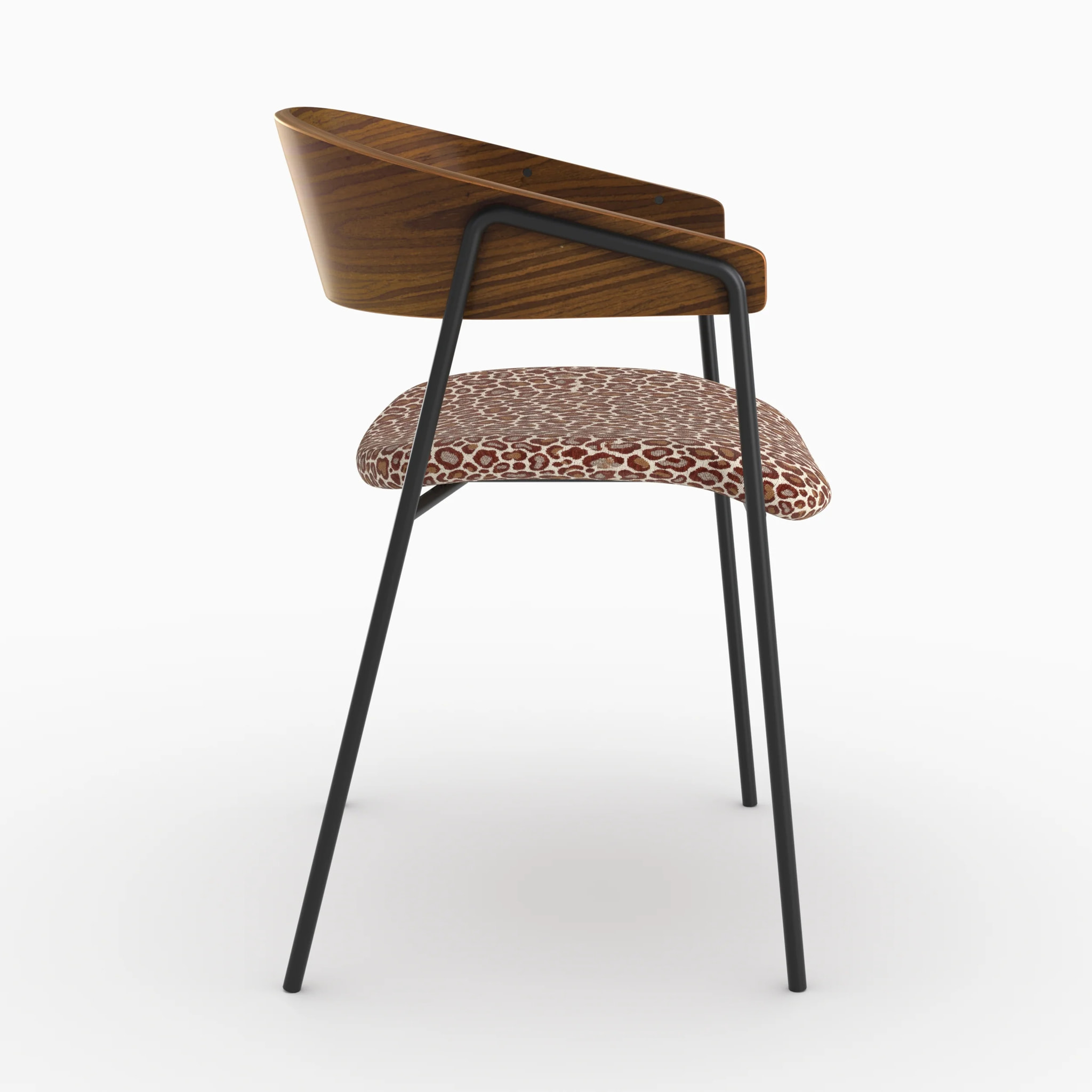 Lot de 2 chaises en tissu léopard bordeaux et bois de noyer - Esmée