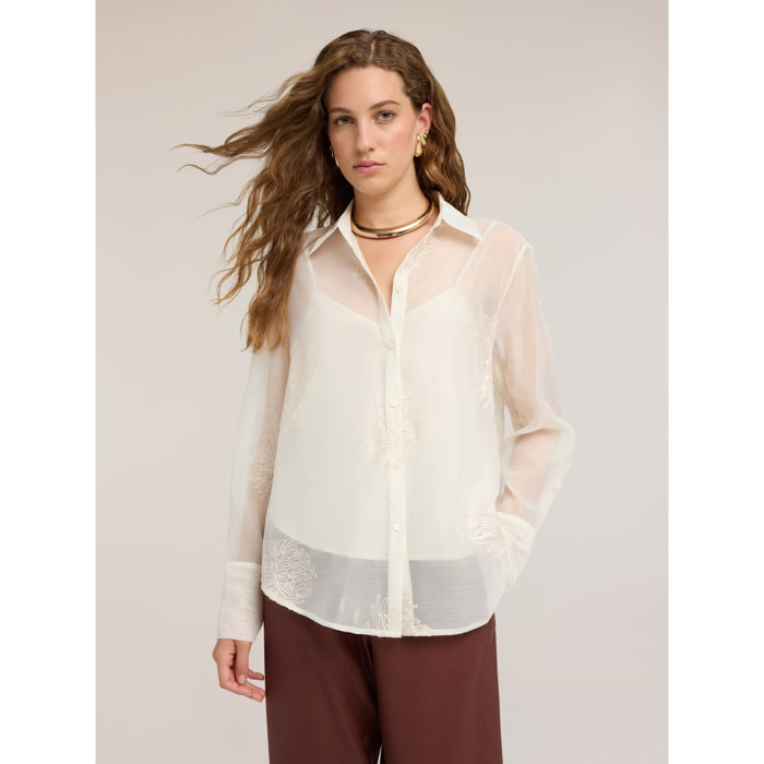Motivi - Camicia in organza con ricami floreali - Bianco